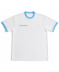 White & Sky Blue Ringer tee Front Design